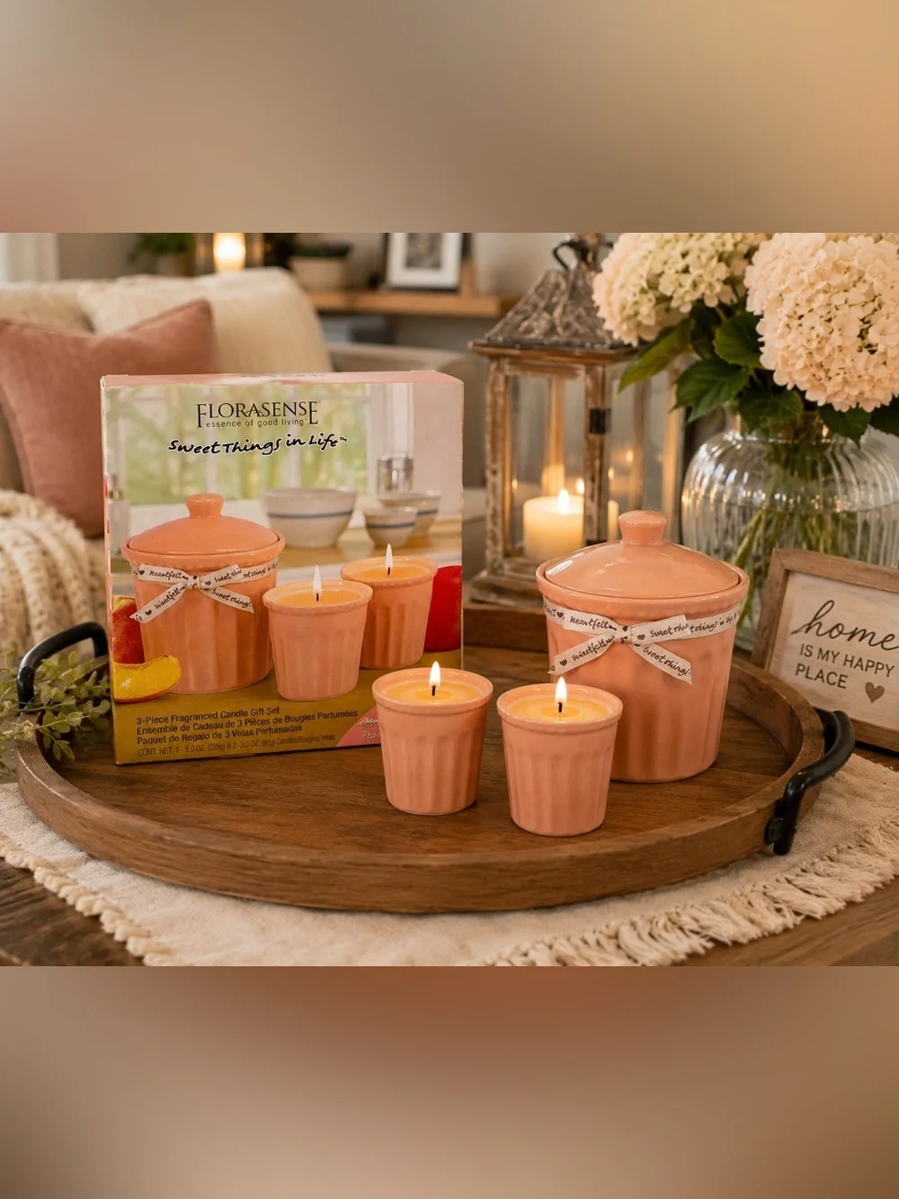 Florasense Peach Mango Candle Gift Set NIB | 3 Piece Scented Home Décor Bundle